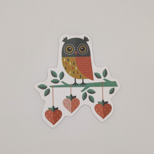 Owl 🦉 on a Branch with 🍓 animal sticker