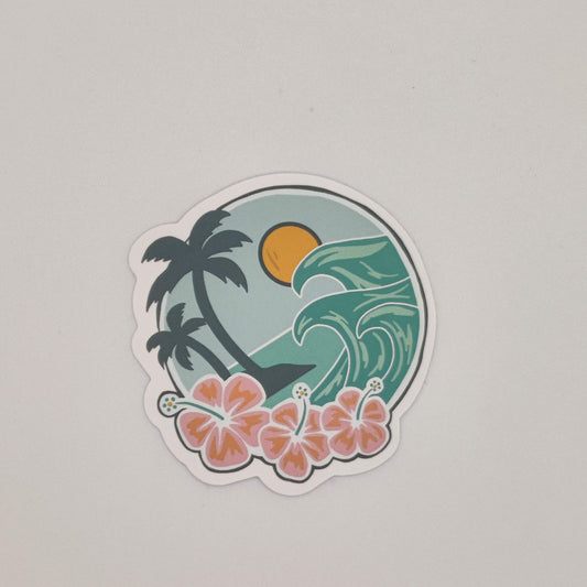 Palm Trees, Poppy’s and Waves beach Sticker